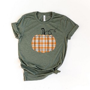 Simply Sage Market Women's Orange Plaid Pumpkin Circle Short Sleeve Graphic Tee - 1 of 2