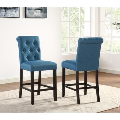 DOMETOUR Counter Stool Solid Wood With Button Tufted Counter Height Stool Set of 2