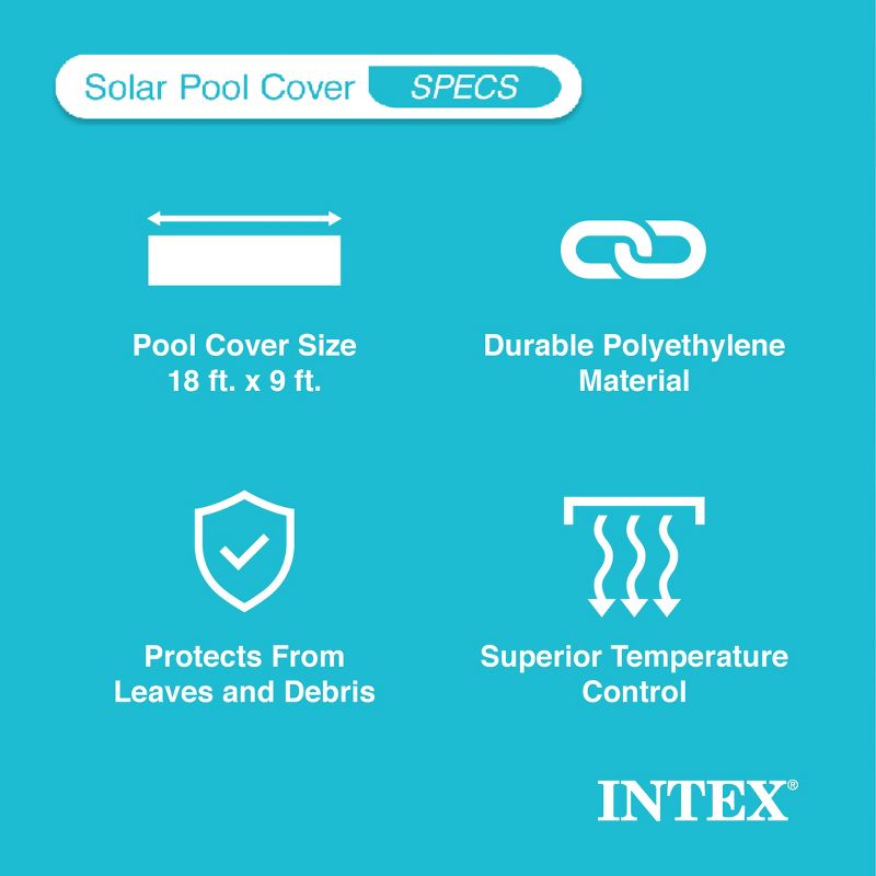 Intex Solar Pool Cover for 18' x 9' Rectangular Frame Outdoor Swimming Pools with Carrying Storage Bag, (Pool Cover Only), Blue, 3 of 7