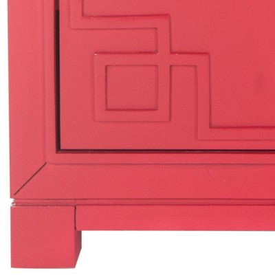 Transitional 3-Drawer Greek Key Nightstand in Polished Red