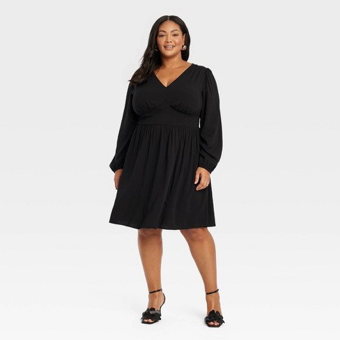 Women's Balloon Long Sleeve Corset Dress - Ava & Viv™ Black 1x : Target