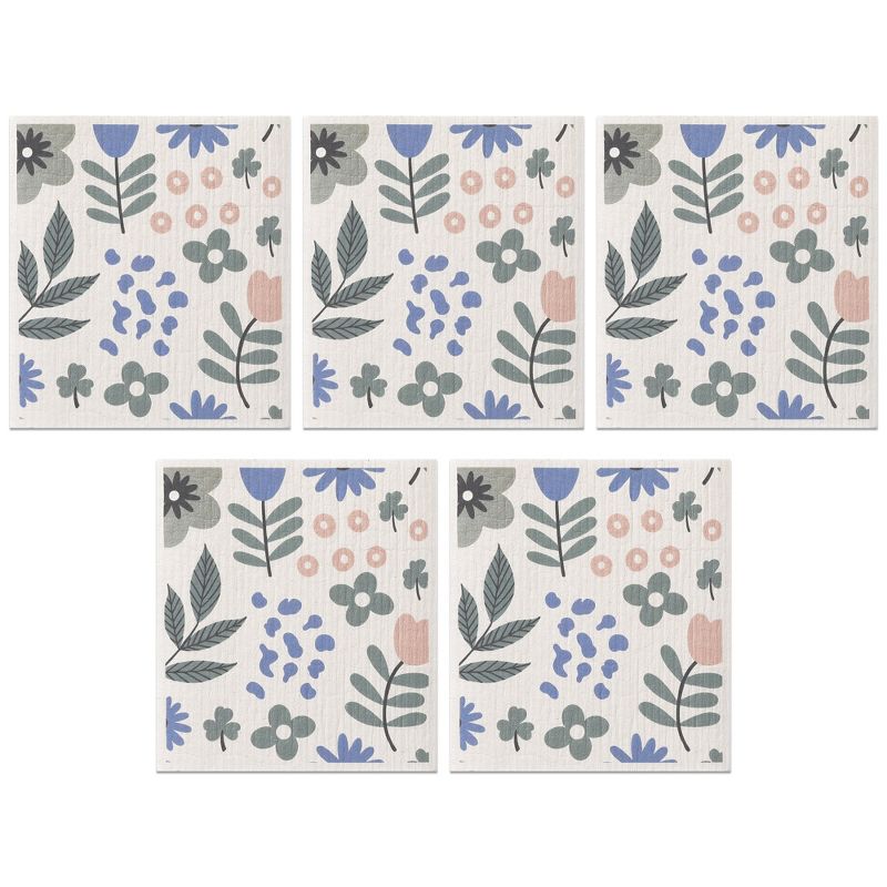Unique Bargains Reusable Swedish Wildflowers Lightweight Super Absorbent Kitchen Dish Towels 5 Packs, 1 of 7