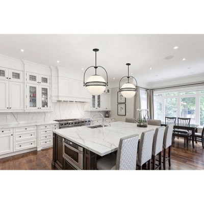 Thornhill Matte Black 3-Light Pendant with Strie Glass Shade
