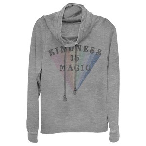 Juniors Womens CHIN UP Kindness is Magic Rainbow Cowl Neck Sweatshirt - 1 of 3