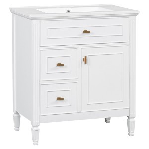 Vynxaria 30" Bathroom Vanities White Vanity Chest with Flip Drawer Three-Drawer Bank 33.7"H - 1 of 4