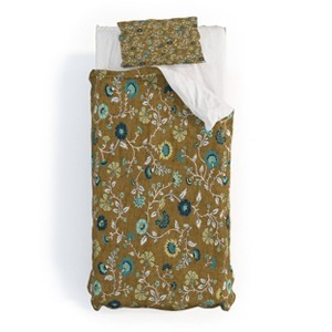Deny Designs 2pc Twin/Twin XL Schatzi Brown Jaipur Olive green Duvet and Sham Set - 1 of 4