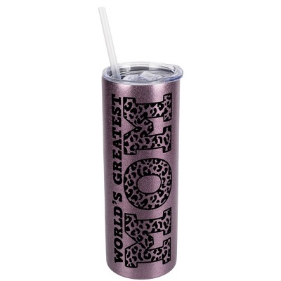 Elanze Designs Leopard Pattern Rose Gold 20 Ounce Double Wall Stainless Steel Glitter Travel Tumbler With Sliding Lid And Straw, World's Greatest Mom