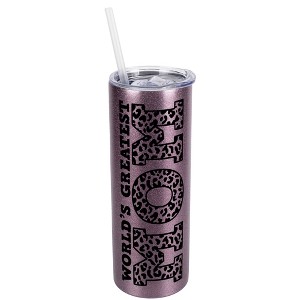 Elanze Designs Leopard Pattern Rose Gold 20 Ounce Double Wall Stainless Steel Glitter Travel Tumbler With Sliding Lid And Straw, World's Greatest Mom - 1 of 4