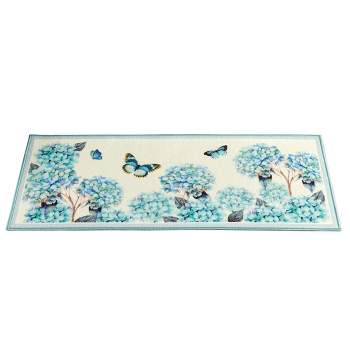 Collections Etc Blue Hydrangea Butterfly Skid-Resistant Runner Rug 2X4 FT