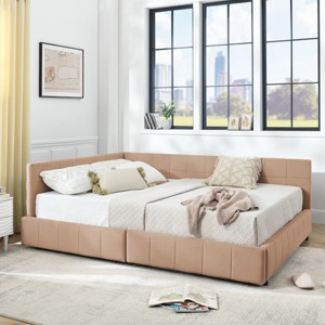 1pc Queen Size Velvet Upholstered Storage Daybed with Drawers, Tufted Backrest & Armrest, No Box Spring Needed - Baofuwish - 1 of 4