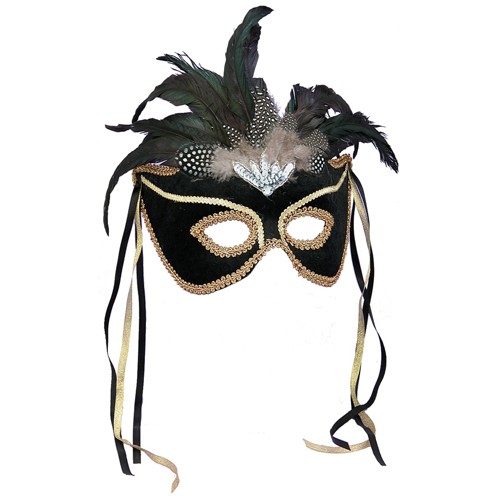 Adult Mardi Gras Feather Mask Black, Adult Unisex