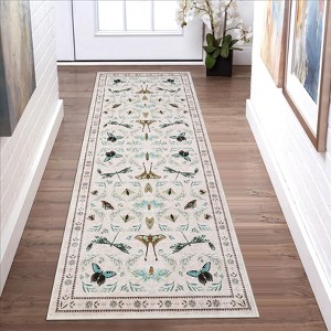 Insect Area Rug Washable Rugs, Botanical Non Slip Stain Resistant Large Carpet for Living Room Bedroom Dining Room Nursery Farmhouse Hallway Entryway - 1 of 4