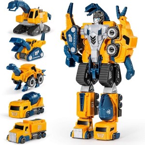 MIEBELY Toddler Robot Construction Vehicles Set 5Pcs Transforming Robots for Kids Easy DIY Assembly Function - 1 of 4