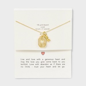 14k Gold Dipped "Love" Heart and Crystal Stars Tag Charm Necklace - Gold - 1 of 4