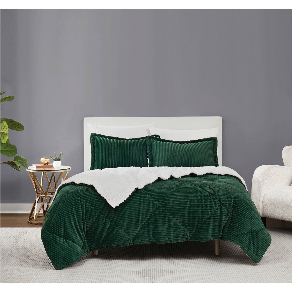 Photos - Duvet Brooklyn Loom 3pc Full/Queen Corduroy Comforter Set Green