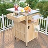 NicBex Outdoor Kitchen Island with Steel Top & Storage Rack,Solid Wood Grill Cart with Lockable Wheels,Outside Storage Cabinet Dining Table - 2 of 4