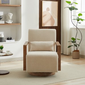 Lyngins Swivel Accent Chairs with Wood Open Armrest,Upholstered Swivel Reading Chairs with Pillow,Linen Sofa Chairs for Bedroom,Living Room - 1 of 4