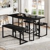 VECELO Farmhouse Room Sets for 4 with 3 Benches Wicker-Knot Cushions, Table for Home Kitchen Dining, 43.3 in - 3 of 4