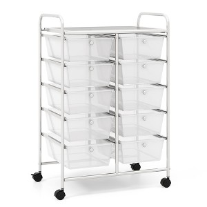 Tangkula 10-Drawer Rolling Storage Cart Tools Scrapbook Paper Organizer on Wheels Clear - 1 of 4