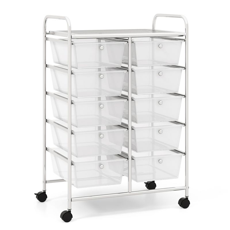 Tangkula 10-Drawer Rolling Storage Cart Tools Scrapbook Paper Organizer on Wheels Clear, 1 of 11