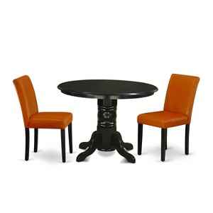 Coastal Dining Set 3Pc Round Table & 2 Chairs - 42" Table - PU Leather - Black Legs - HomeStock - 1 of 4