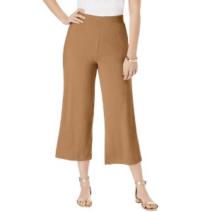 Jessica London Women's Plus Size Everyday Stretch Knit Wide Leg Crop Pant - 1 of 4