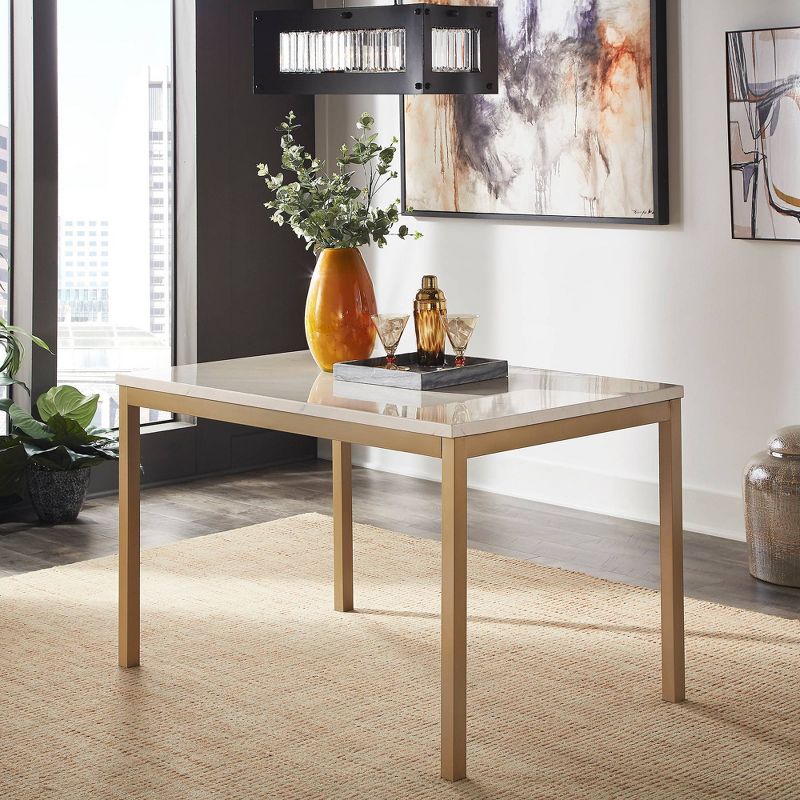 Devoe Faux Marble Top and Metal Base Dining Table White/Gold - Inspire Q, 3 of 8