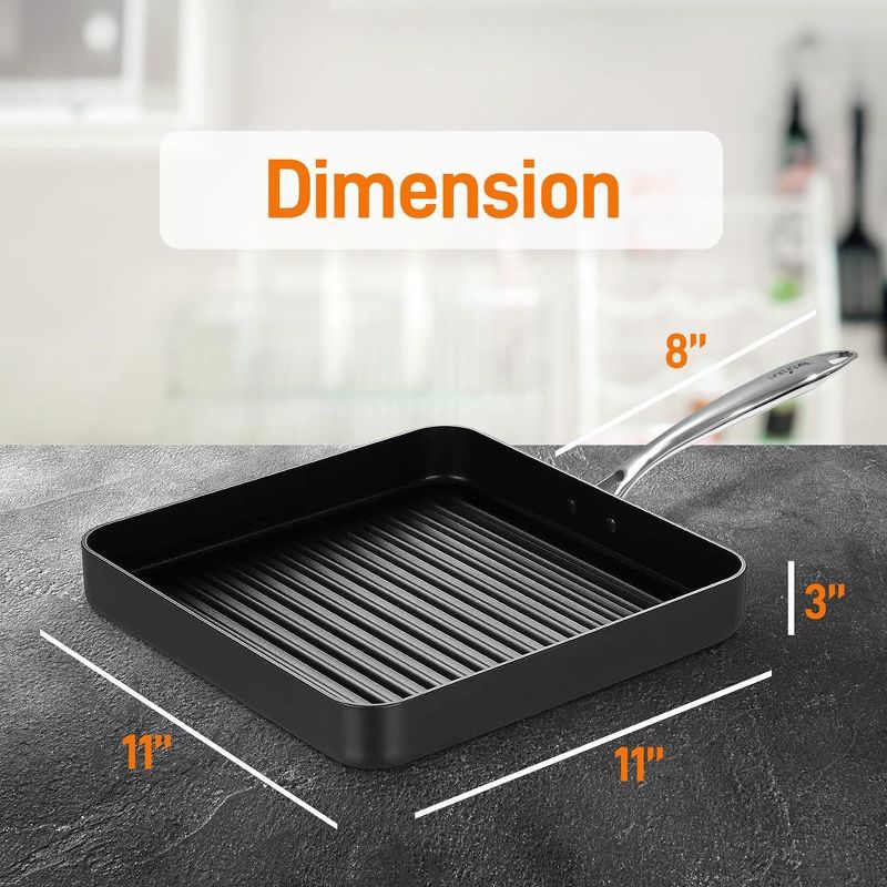 NutriChef 11’’ Hard-Anodized Nonstick Grill & Griddle - Dishwasher Safe Nonstick Grill Pan, 2 of 4