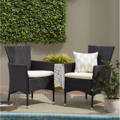 Modern Patio PE Wicker Rattan Woven Dining Chair Set of 2,Porch Balcony Outdoor Cushion Dining Arm Chair,2 Pieces Garden Lounge Chair-Coolbibila
