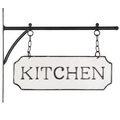 White and Black Enamel Wall Sign on Metal Hanger - Foreside Home & Garden