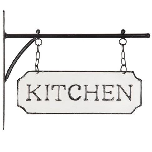 AuldHome Design-Enamelware Kitchen Rules Sign, Wall Plaque White