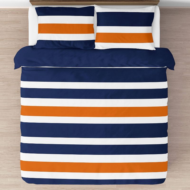 3pc Stripe Full/Queen Kids&#39; Comforter Bedding Set Navy and Orange - Sweet Jojo Designs, 3 of 8