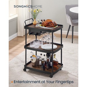 SONGMICS HOME 3-Tier Bar Cart with Wine Rack & Glass Holder - Mobile Serving Cart, Swivel Wheels with Locks - 1 of 4
