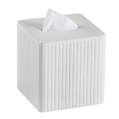 LunaLulinlk PU Leather Tissue Box Cover Square Tissue Box Holder with Magnetic Closure White