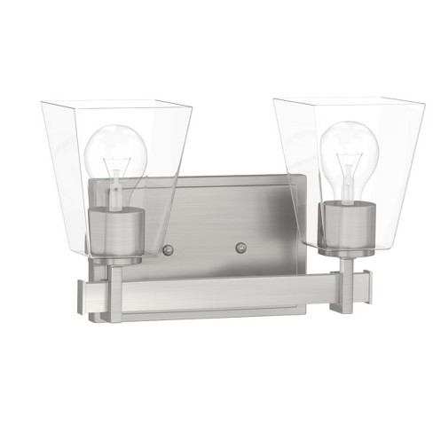 Park Harbor Phvl3022 Hoxton 2 Light 12 7 8 Wide Bathroom Vanity Light With Clear Glass Shades Brushed Nickel Target