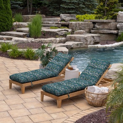 Sapphire Aurora Blue Damask Outdoor Tufted Chaise Cushion, 76 x 22