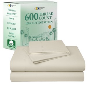 5-Star Luxury Sheet Set - 600 Thread Count 100% Cotton Sateen - Soft & Crisp Bed Sheets with Deep Pockets by California Design Den - 1 of 4