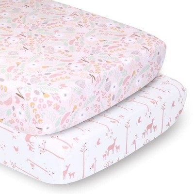 The Peanutshell Fitted Crib Sheets - Woodland Animals and Pink Whimsy - 2pk