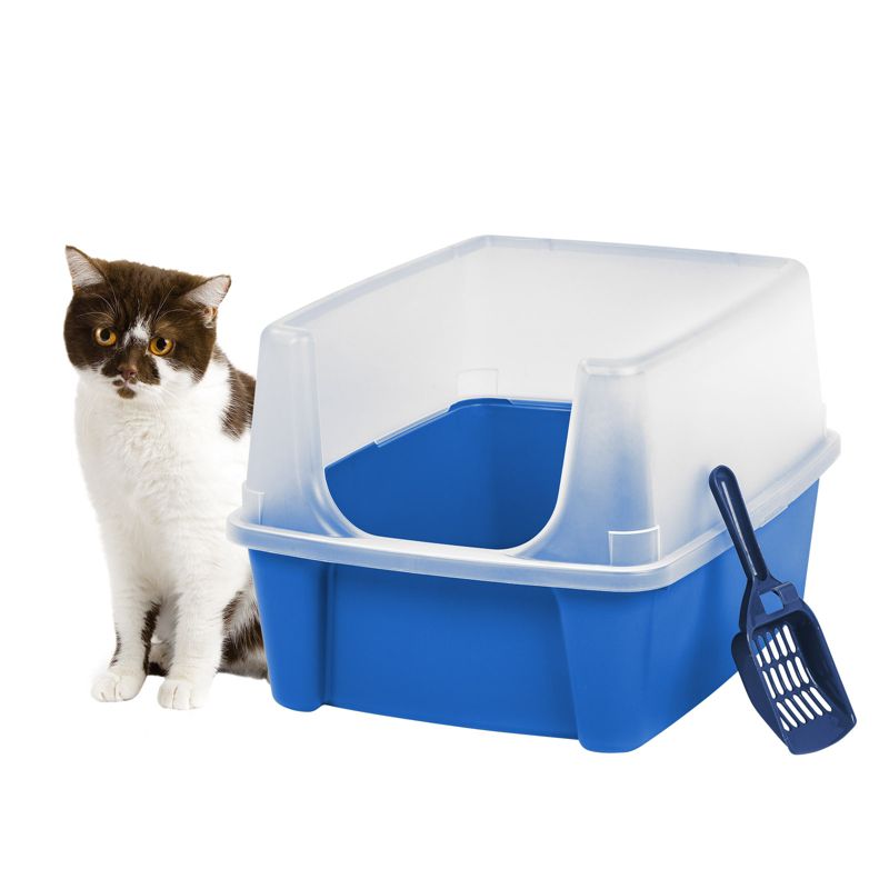IRIS USA IRIS USA Open Top Cat Litter Tray with Scoop and Scatter Shield, Cat Litter Pan, 1 of 7