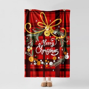 Lomsoe Red and Black Plaid Flannel Throw Blanket, Merry Christmas Blanket, Soft Cozy Holiday Blanket for Sofa, Bed, Couch, Xmas Decorative Blanket - 1 of 4