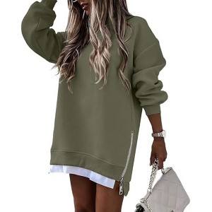 Coolmee Womens Long Sleeve Zipper Slit Oversized Sweatshirt Casual Pullover Zipper Hoodies - 1 of 3