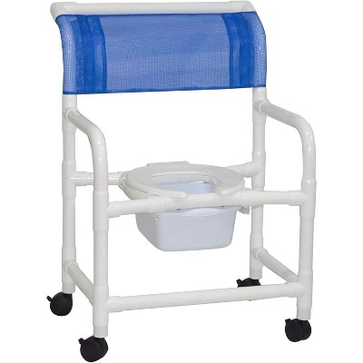 MJM International Corporation Echo shower chair 24Inch internal width 3Inch open front seat no bar in back 10 qt slide out commode pail 375 lbs wt