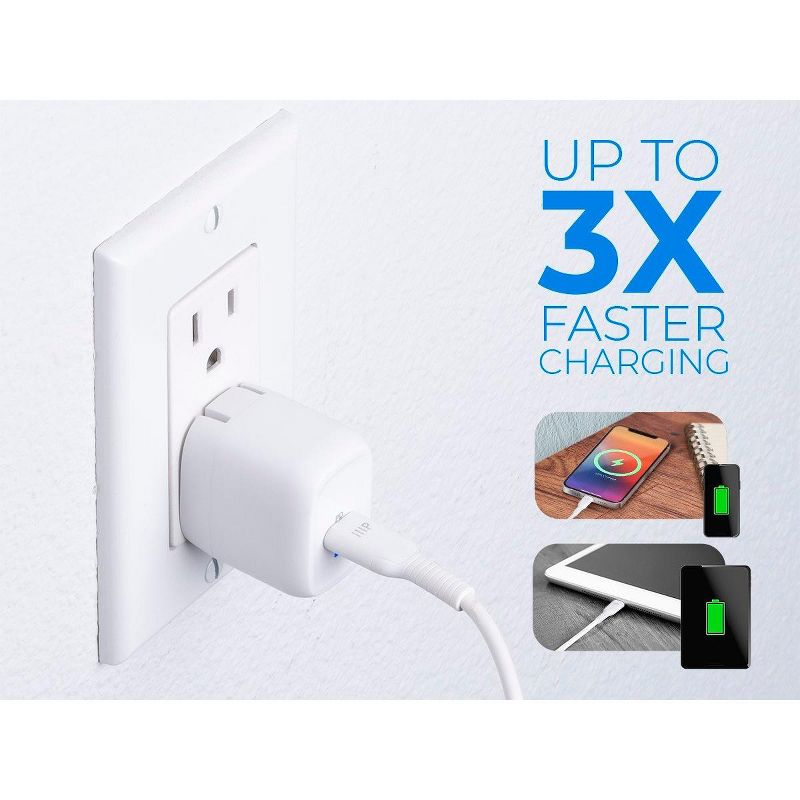 Monoprice iPhone Pro Charging Bundle - MFi Certified 1.2m (4ft) Rapid Charge Cable and 20W 1-port PD GaN Technology Foldable Wall Charger White, Power, 5 of 7
