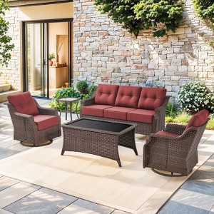 Buenhomino Wicker Patio Furniture Set-All Weather Rattan Patio Sofa Set with Swivel Rocker Chairs Outdoor Conversation Set for Deck Lawn Porch - 1 of 4