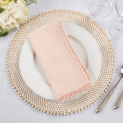 Rose Linen Pompom Design Dinner Napkins Set of 4