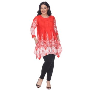 Women's Plus Size 3/4 Sleeve Printed Dulce Tunic Top - White Mark - 1 of 3