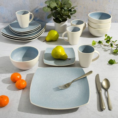 Aqua Blue Square Ceramic Dinnerware Set, Service for 4