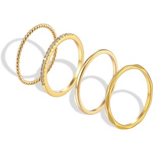 4 Pcs 14K Gold Plated Stackable Rings: Non-Tarnish Cubic Zirconia Bands, Size 7-8 (Thumb & Stacking Rings) - 1 of 4