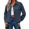 Women Casual Cropped Jackets Notch Collar Corduroy Button Pockets Long Sleeve Jacket Blue M - 4 of 4