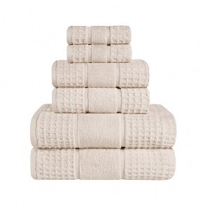 Zero Twist Cotton Waffle Honeycomb Medium Weight 6 Piece Bathroom Towel Set by Blue Nile Mills - 1 of 4